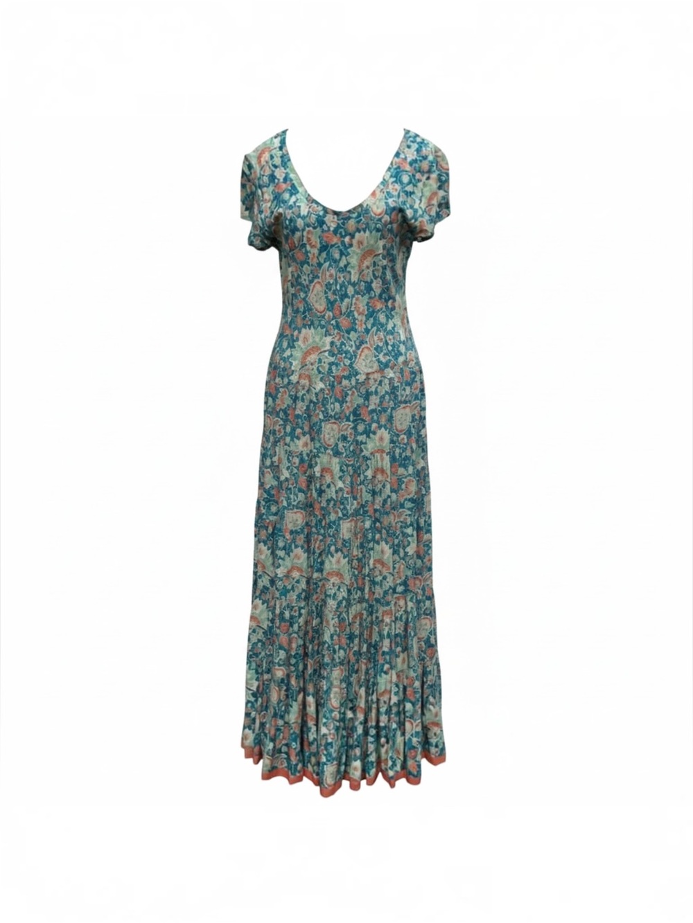 Soft Surroundings Teal Floral Tiered Maxi Dress 2X 100% Rayon Bohemian Colorful